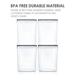 Large Food Storage Containers 5.2L / 176Oz, 4 Pieces Bpa Free Plastic Airtight Food Storage Canisters For Flour, Sugar, Baking Supplies, With 4 Measuring Cups And 24 Labels, Black