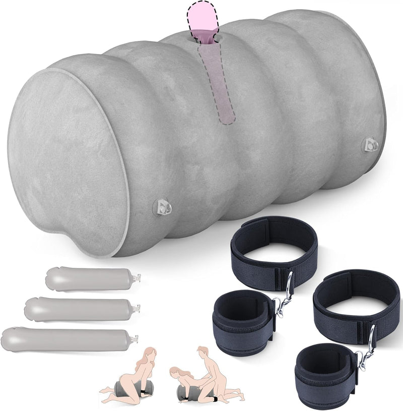 Heart-Shaped Inflatable Sex Pillow with Bondage Straps – Support Cushion for Couples