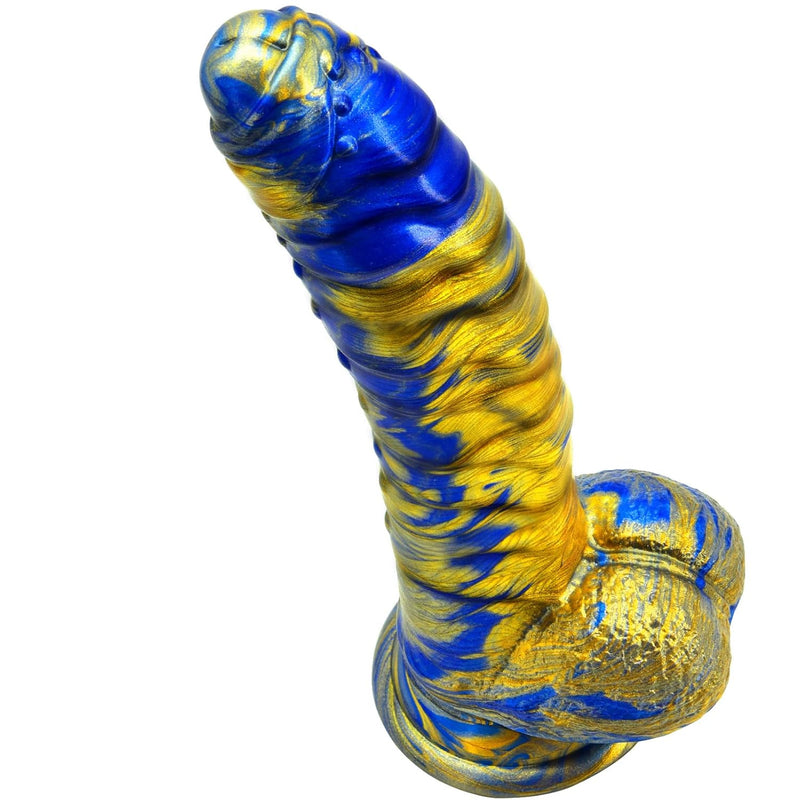 Realistic Dildo 8.66 Inch G-Spot Ribbed Cock Penis With Strong Suction Cup Silicone Prostate Massager Sex Toys For Vaginal Anal Masturbation, Blue & Golden,