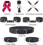 BDSM Sexual Bondage 7-Piece Set Couple Sex Toys, Sex Bondage with Adjustable Thigh Cuffs Ankle Cuffs Handcuffs Belt Cross Strap Blindfold Suitable for Women, Men, Couples and Couples Fun Sex Games