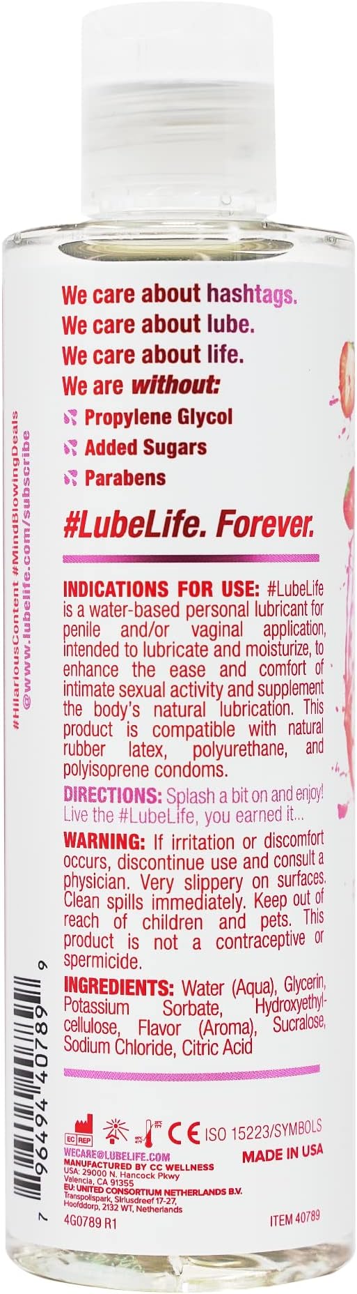 Water-Based Strawberry Flavored Lubricant, Personal Lube for Men, Women and Couples, Made Without Added Sugar, 8 Fl Oz