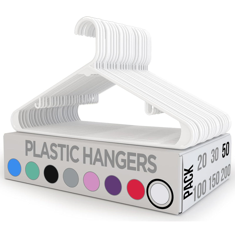 Plastic Clothes Hangers - 50 Pack With Hooks - Durable & Space Saving Hangers Fo