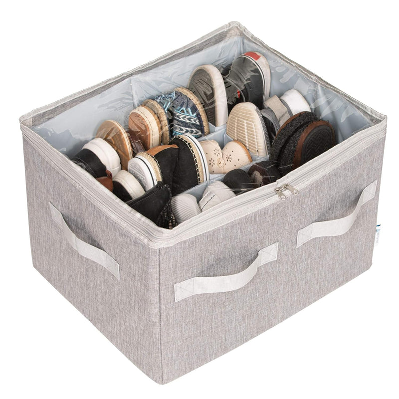 Shoe Organizer Closet Storage Solution With Clear Cover & Adjustable Dividers Fo