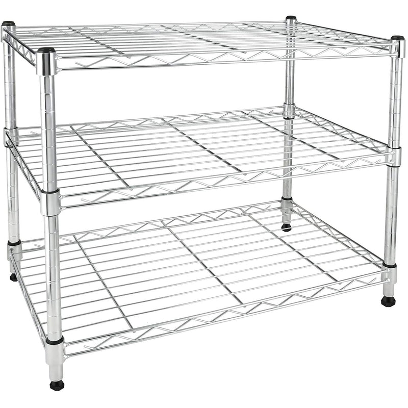 3-Tier Heavy Duty Storage Shelving Unit,Chrome,24.02" D X 13.78" W X 21.97" H In