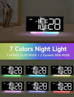 Extra Loud Alarm Clock for Heavy Sleepers Adults,Teens,Kids,Rainbow Clock for Bedrooms,Small Bedside Digital Clock with Large Display,7 Color Night Light,12/24h(Black+Dynamic)