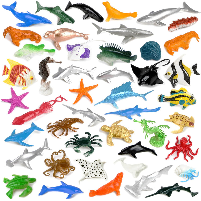 46 Pack Mini Ocean Sea Animals Toys, Assorted Vinyl Plastic Ocean Animal Fi