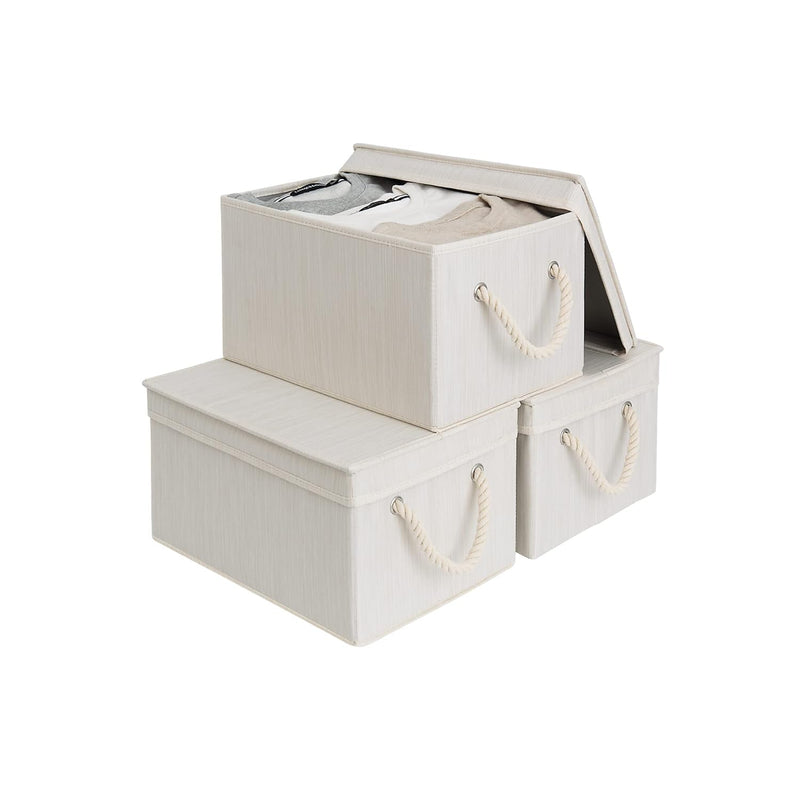 Storage Bins With Lids, Decorative Storage Boxes With Lids And Soft Rope Handles