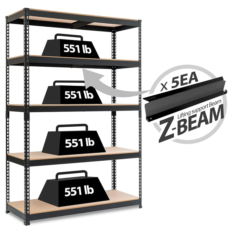 Z-Beam 5 Tier Laminated Heavy Duty Garage Storage Adjustable Wide Size Metal She