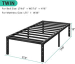 Metal Platform Bed Frame 14 Inch Tall,No Box Spring Needed,Twin Size Bed with Heavy Duty Strong Support Slats,Easy to Assemble,Black