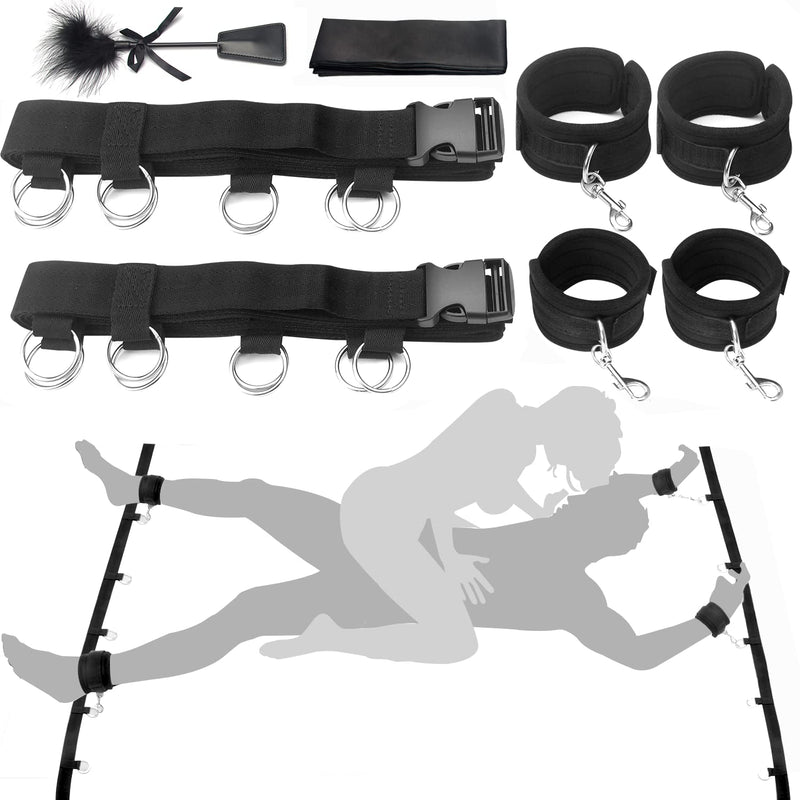 Bondage Adult Sex Toys Sex Restraints - Strict Bed Restraint Kit, Under Mattress Restraint Bondage Set With Wrist Ankle Cuff, Bdsm Sex Game Play For Couple, Blindfold & Tickler Included