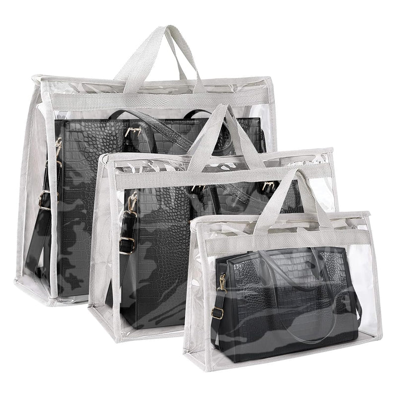 Handbag Storage Bags, 3 Pcs Dust Cover Bag For Hanging Closet, Transparent Purse