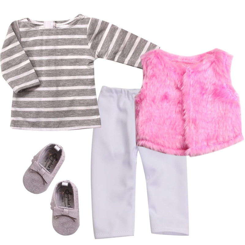 15 Inch Baby Doll Clothes & Accessories Set With Striped T Shirt Dress, Shaggy