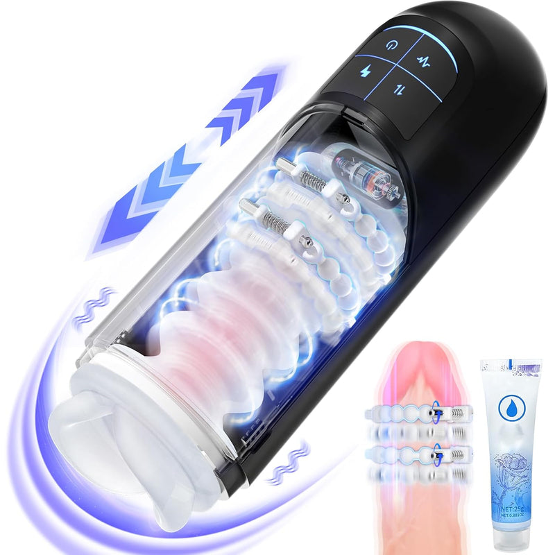 Automatic Male Masturbators Sex Toys For Men With Adjustable Massage Rollers, Male Stroking Toys With Powerful Thrusting & Vibrating Mode, Detachable Visable Realistic Pocket Pussy Adult Toys Strokers