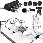 Sex Bondage Restraints BDSM Toys, Versatile Bed Restraints Couple Sex Toys with 4 Separate Straps, Bondage Cuffs, Blindfold, Feather BDSM Kit