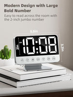 Digital Alarm Clocks for Bedrooms: Large Bold Number 5 Brightness Dimmer - Easy to Read Across The Room - 5 Alarm Sound 8 Night Light - Silver