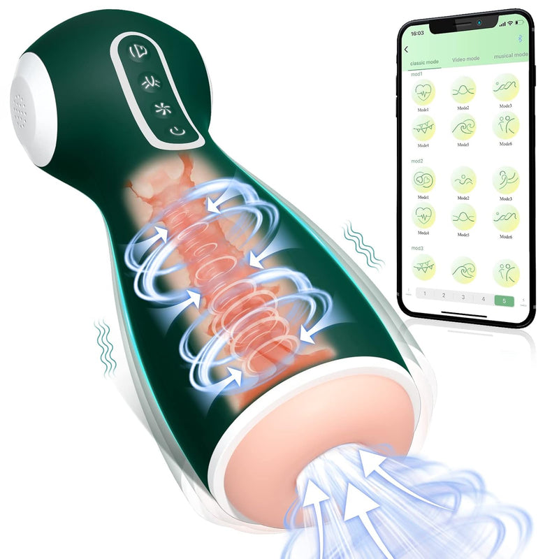 Upgraded Automatic Moaning Sucking Male Masturbator App Control, 9 Vibration Hands Free Electric Pocket Pussy W/ 9 Suction & 9 Grip Modes Blowjob Machine, 3D Male Stroker Toy, Adult Sex Toys For Men