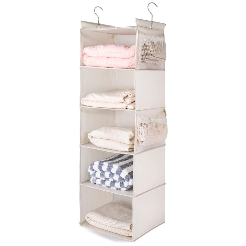 5 Shelf Hanging Closet Organizer, Space Saver, Cloth Hanging Shelves With 4 Side