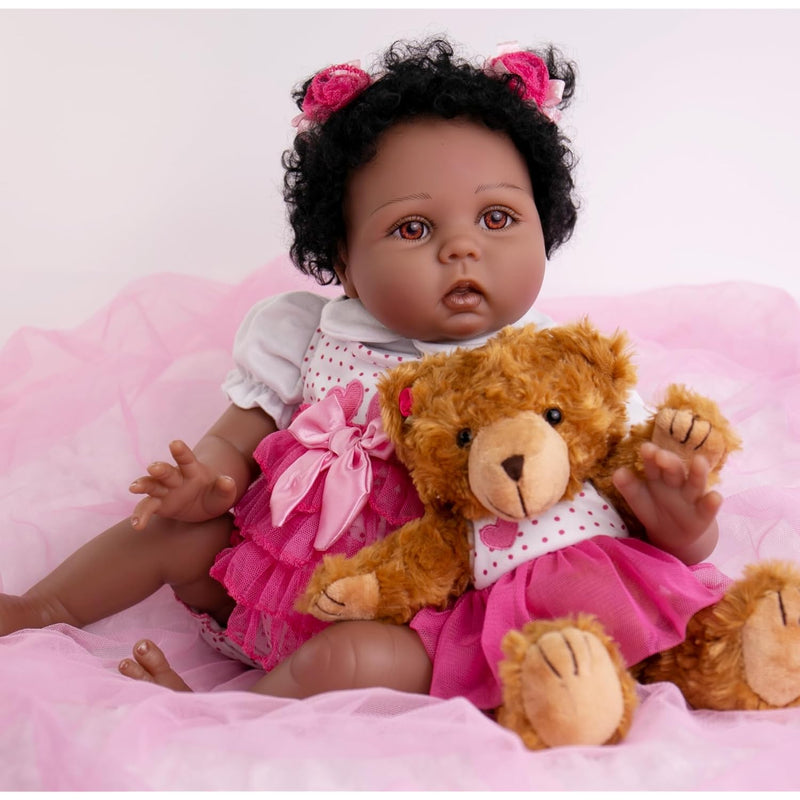 Reborn Baby Dolls Black 22 Inch African American Lifelike Newborn Girl Doll Se