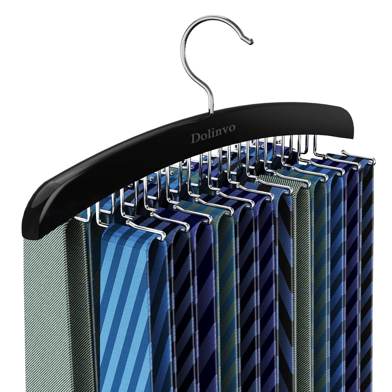 Upgraded Tie Rack Tie Hanger 24 Hooks Wooden Tie Organizer, Space Saving Tank To