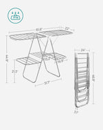 Clothes Drying Rack, Foldable 2-Level Laundry Drying Rack, Free-Standing Large Drying Rack, with Height-Adjustable Wings, 33 Drying Rails, Sock Clips, Silver and White ULLR053W01