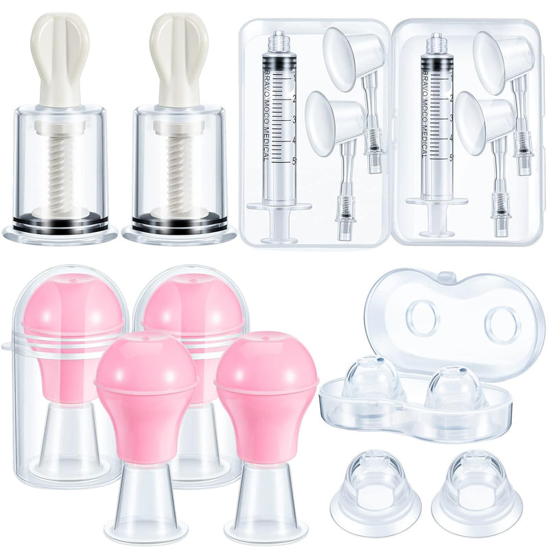 8 Pieces Nipple Suction Cups Corrector Sucker Pullers Aspirator Women Everter Flat Inverted For Breastfeeding Silicone With Case (Pink,1.61 Inch)