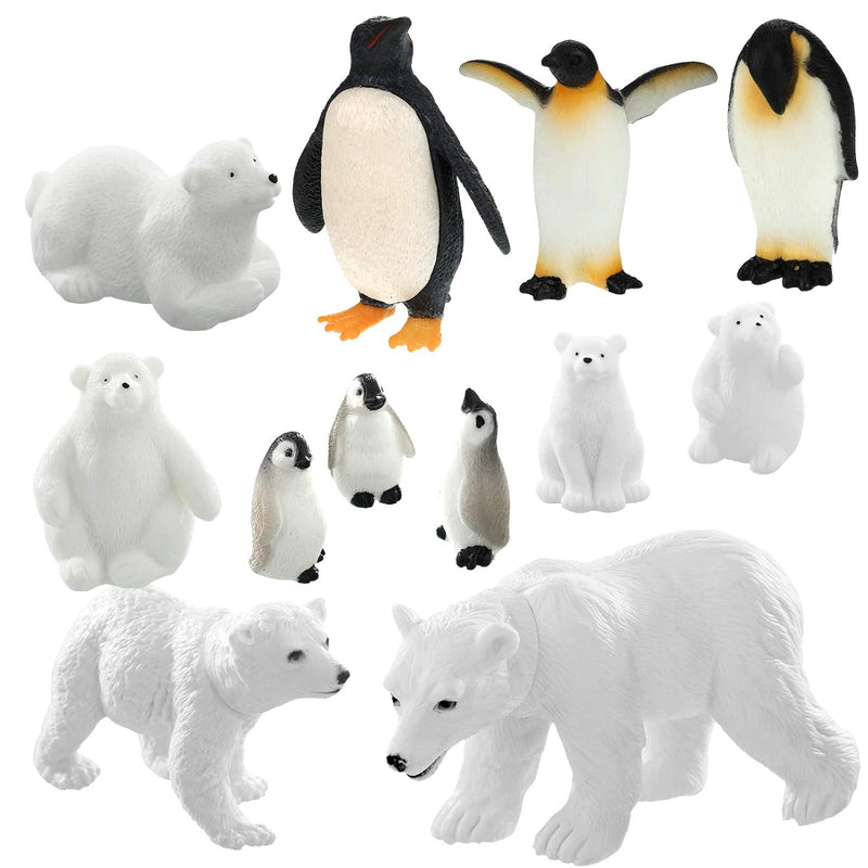 12 Pieces Realistic Polar Animal Figurines Arctic Toys Polar Animal Figures Set Includes 6 Pieces Polar Animal Bear Figurines And 6 Pieces Emperor Penguin Family Figures Birthday Party Favor