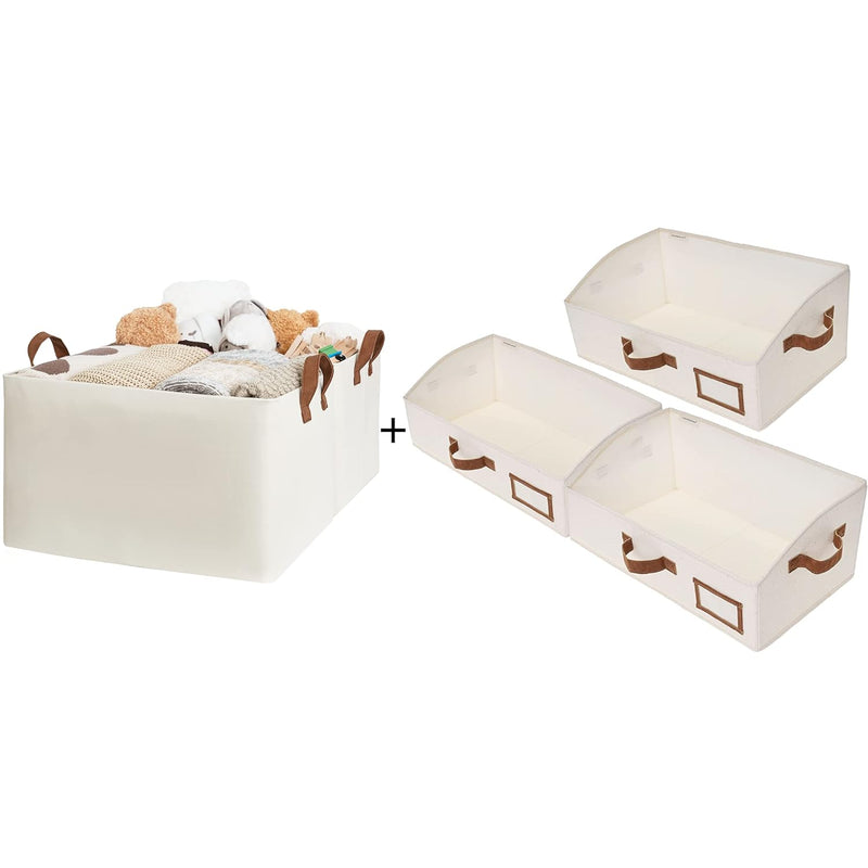 45L Extra Large Fabric Storage Bins With Pu Handles 2-Pack, Closet Baskets, Canv