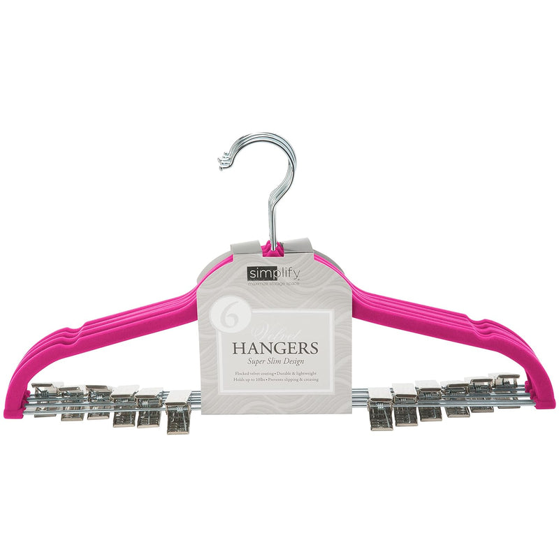 6 Pack Slim Velvet Hangers With Skirt Or Pant Clips, Space Saver, Prevent Garmen