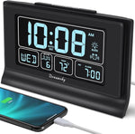 Alarm Clocks for Bedrooms with Battery Backup, Auto Set Digital Clock with Date and Day of Week, Temperature, USB Port, Auto DST, Dimmer, 12/24H