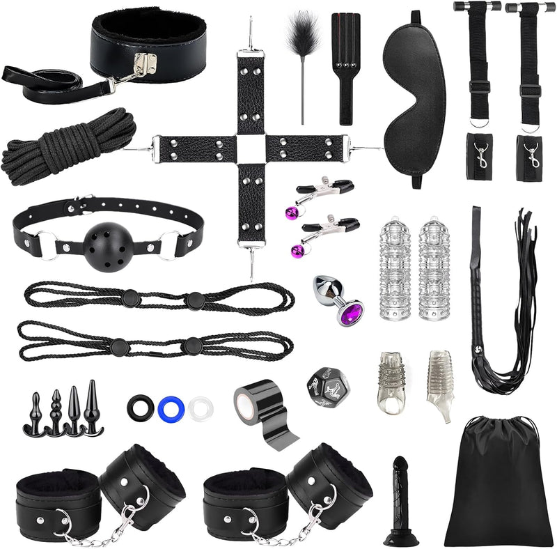 36Pcs BDSM Bondage Sex Toys Sets, Upgrade Restraints Gear & Accessories, Sex Toy Kit for Women and Couples, Adults Toys with Handcuffs Sex and Anal Plug and Storage Bag