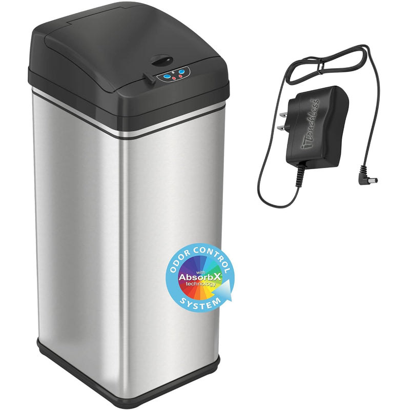 13 Gallon Sensor Trash Can With Ac Adapter, Battery-Free Stainless Steel Automat