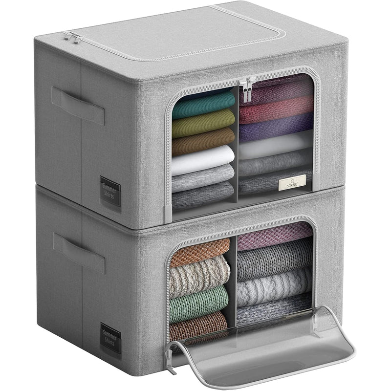 Storage Bins With Divided Interior - Stackable & Foldable Clothes Organizer Bags