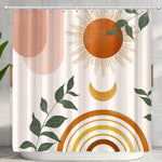 Mid Century Abstract Boho Orange Aesthetic Shower Curtain Set, Spring Summer Pink Green Nature Leaf Sun Modern Minimalist Home Bathroom Curtain Decor with 12 Hooks 72x72 Inches