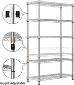 MZG Steel Heavy Duty 5-Tier Utility Shelving Unit Steel Organizer Wire Rack for Home,Kitchen,Office,Chrome (13.7" D x 23.6" W x 62.4" H)