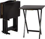 Foldable TV Dinner Tray Table with Storage Rack, Set of 4, Black, 15" x 19" x 26"