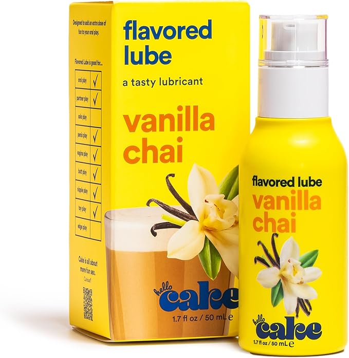 Hello Cake Vanilla Chai Flavored Personal Lubricant - Water-Based Lube - No Aftertaste, Easy Clean-Up - Vegan, Sugar-Free, Gluten-Free, & Hormone-Free - 1.7 fl oz