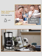 4-Cup Coffee Maker with Auto-Shut Off, Small Drip Coffeemaker Super Automatic Espresso Machines Compact Coffee Pot Brewer Machine with Cone Filter, Glass Carafe and Hot Plate