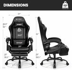 Video Gaming Chair with Footrest High Back Ergonomic Comfortable Office Computer Desk with Lumbar Support Height Adjustable with PU Leather Recliner for Adults Women Men (Black)