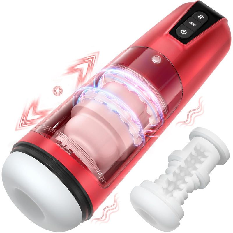 Automatic Male Masturbators - Male Masturbator With 7 Thrusting & Vibrating Modes, Waterproof Adult Sex Toys For Men With 3D Realistic Tpe Sleeve Pocket Pussy Male Sex Toy, Male Stroking Toys Red