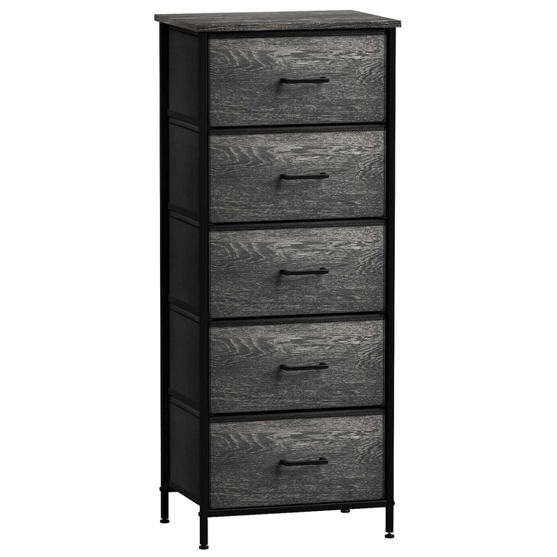 Tall Fabric Storage Dresser - Stand Up Tower Of 5 Drawers With Steel Frame, Wood