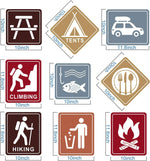 Camping Themed Party Decorations, 10-11.8 Inch Laminated Camping Sign Cutouts, Camping Theme Party Signs, Paper Camping Cutouts with 40 Glue Point Dots (9 Pieces Camping Sign)