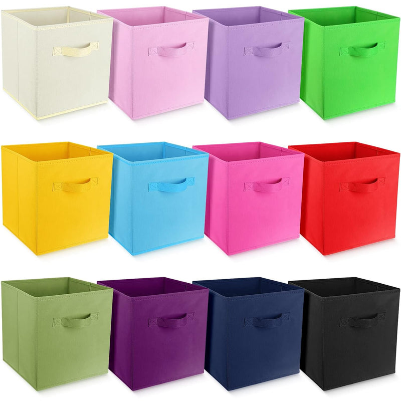 12 Pack 11 Inch Cube Storage Bins Rainbow Collapsible Fabric Storage Bins With D