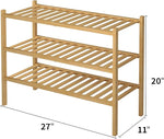 3 Tier Bamboo Shoe Rack for Closet Free Standing Wood Shoe Shelf Storage Organizer for Entryway Small Space Stackable 27"x11"x20" (Natural)