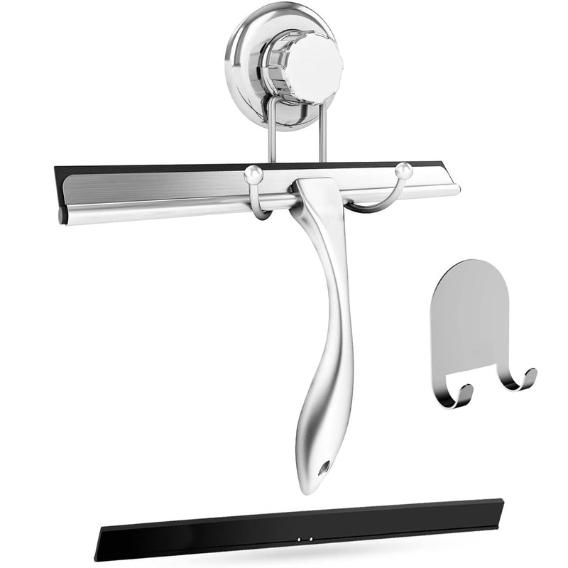 12-Inch Bathroom Shower Squeegee - Chrome Plated Stainless Steel - With Matching