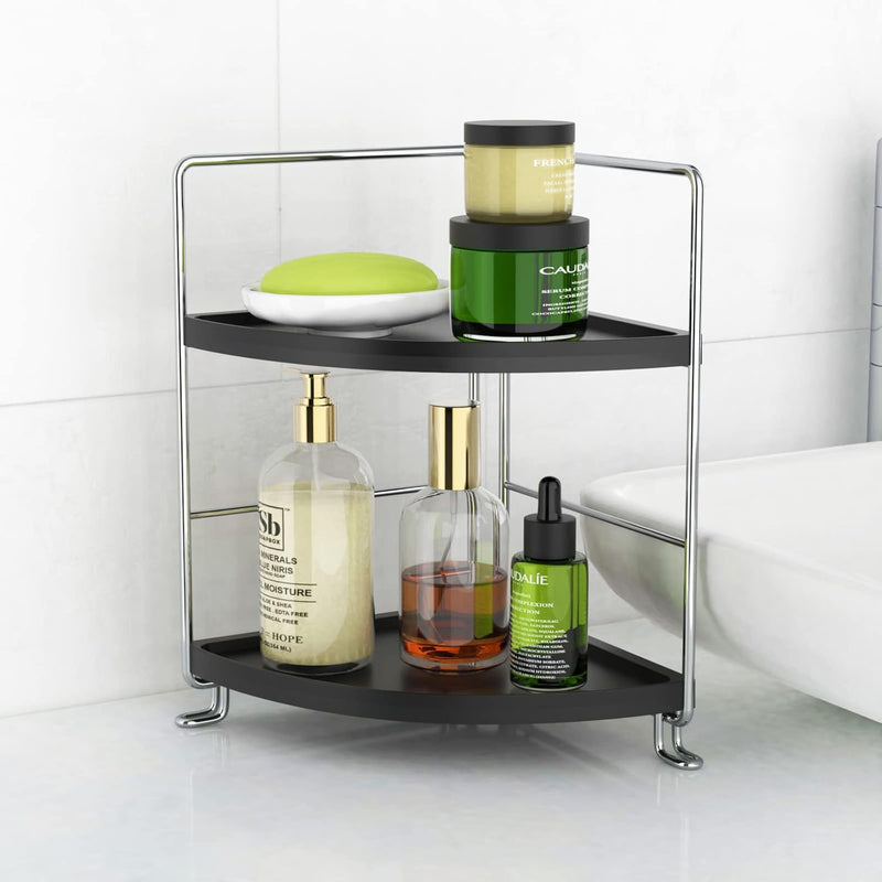 2-Tier Bathroom Organizer Countertop Corner - Makeup Organizer Cosmetic Perfume