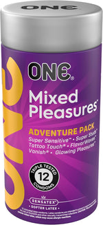 Condoms Mixed Pleasures™ | Variety Condom Pack | Thin Condoms, Glow in The Dark Condoms, Studded Condoms | 12 Pack