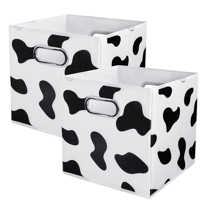 2Pcs Storage Cubes Set Cow Print Large Cotton Linen Fabric Storage Bins Baskets