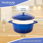 Cast Iron Dutch Oven with Lid – Non-Stick Ovenproof Enamelled Casserole Pot, Oven Safe up to 500° F – Sturdy Dutch Oven Cookware – Dark Blue, 6.4-Quart, 28cm