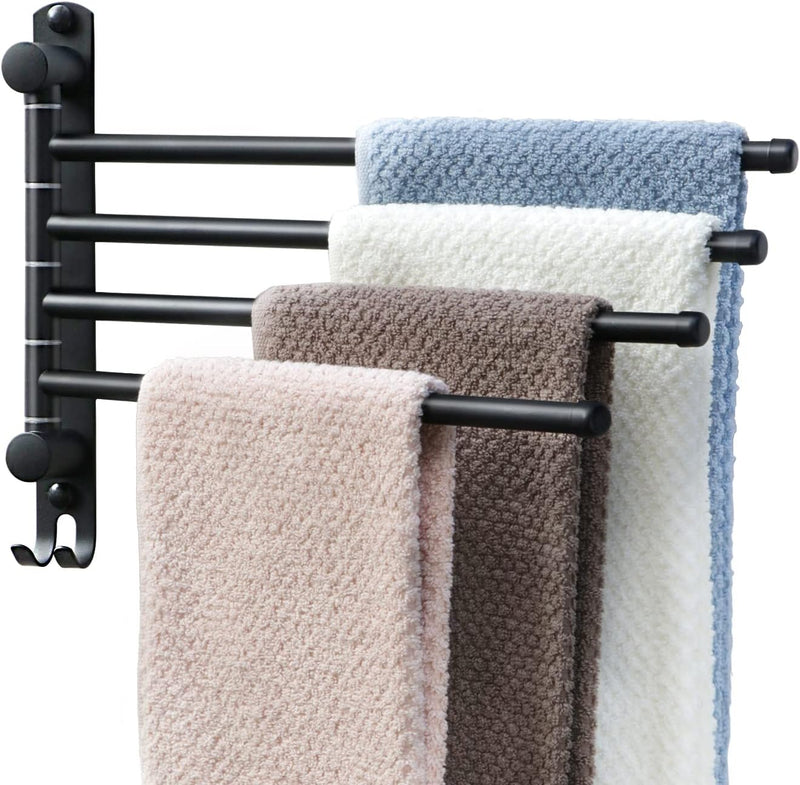 Black Towel Rack JSVER Swivel Towel Rack Wall Mounted, SUS304 Stainless Steel Towel Bar, Space Saving Towel Holder, Towel Racks for Bathroom