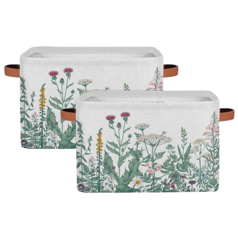 2Pack Herbs And Wild Flowers Large Collapsible Storage Bins,Colorful Floral Deco